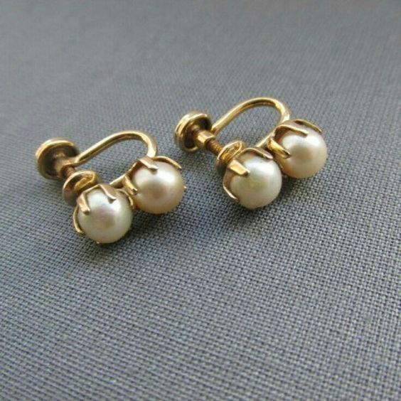 Boucles d'oreilles vintage à double perle en or