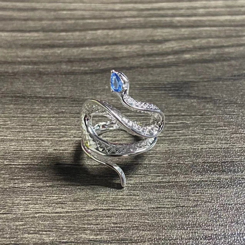Bague Réglable Cobra avec Topaze Bleue en Argent