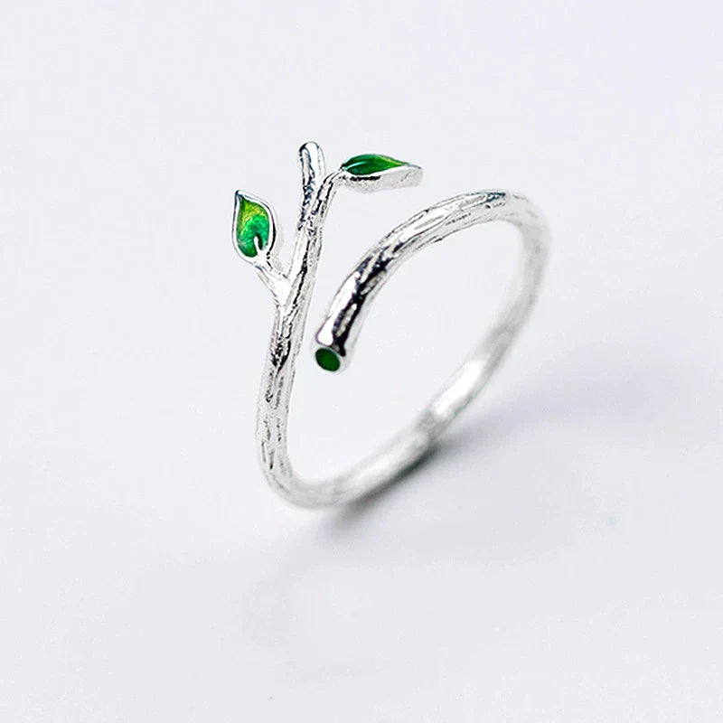 Bague Ajustable en Argent et Feuilles