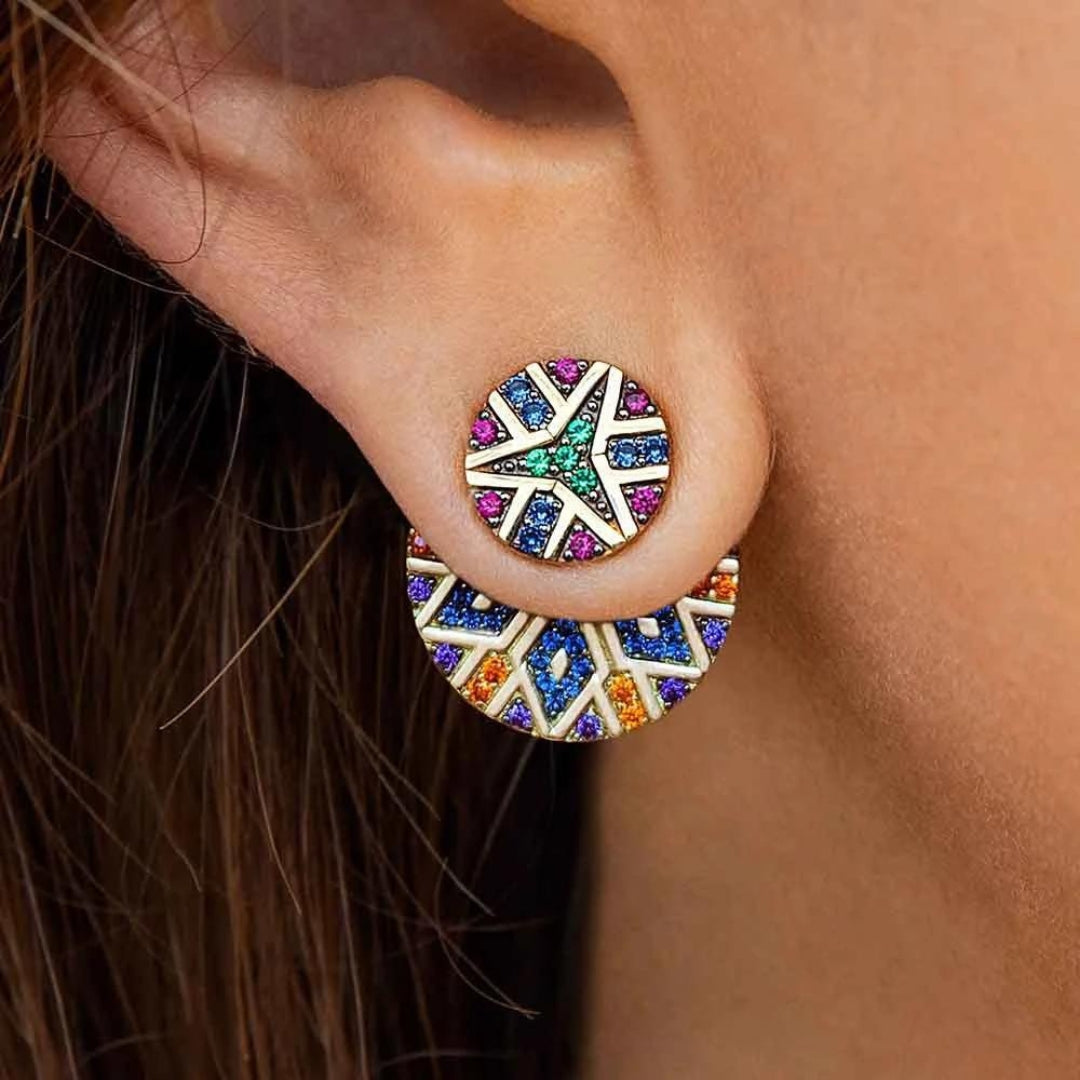 Boucles d'Oreilles Mandala Multicolore en Or