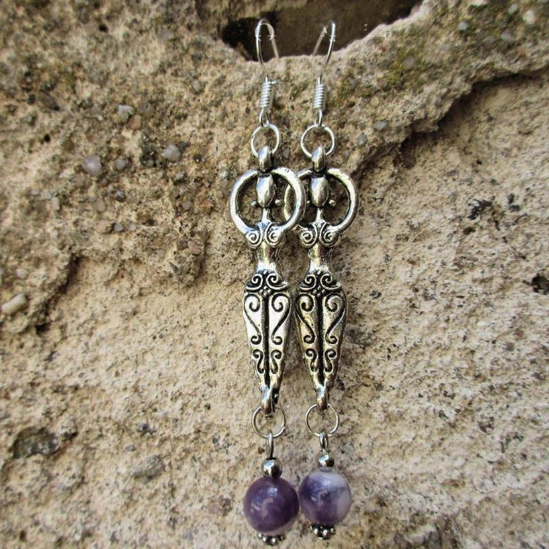 Boucles d'oreilles pendantes vintage avec améthyste en argent sterling