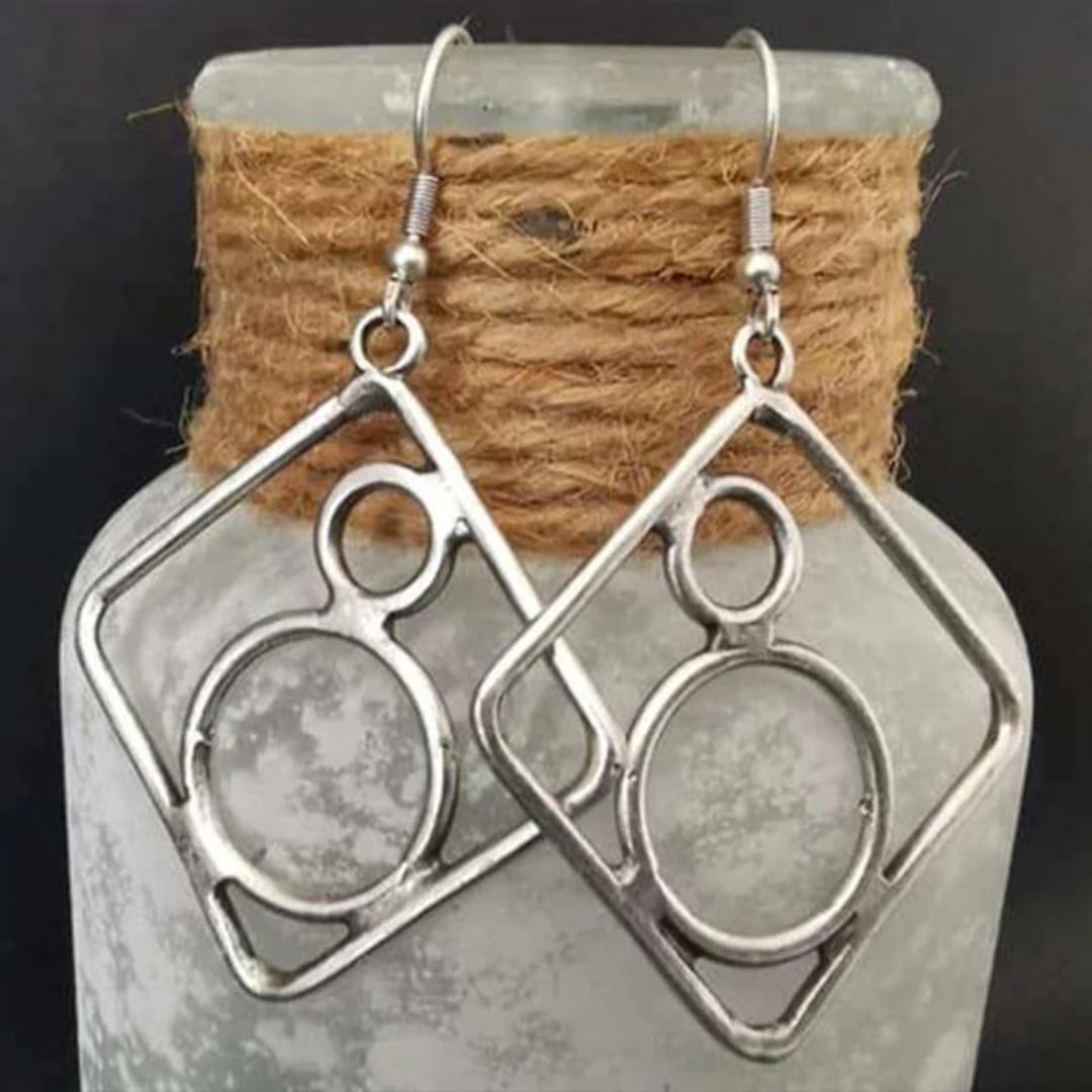 Boucles d'oreilles argent vintage ethnique creuse et carrée