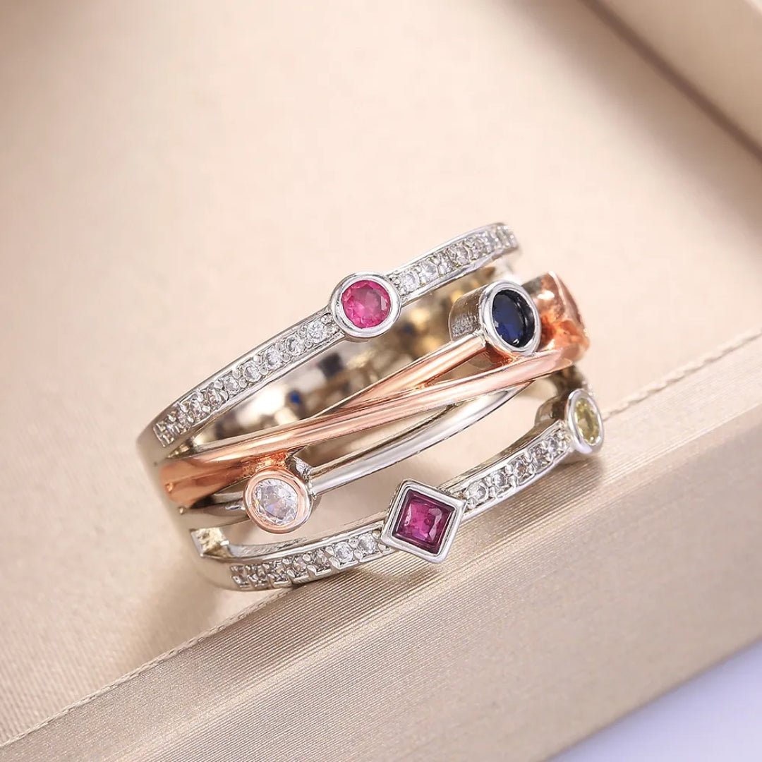 Bague Vintage cristaux creux colorés