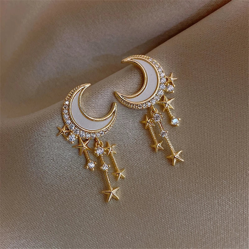 Boucles d'Oreilles de Luxe en Forme de Lune