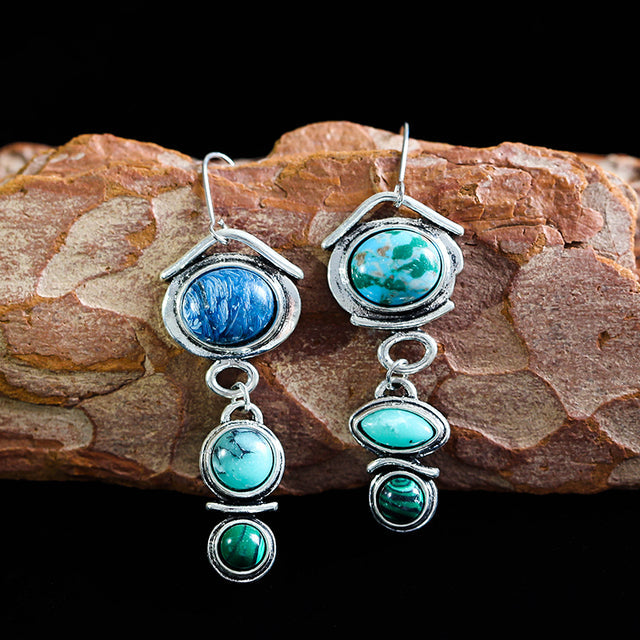 Boucles d'oreilles Vintage avec Pierres Naturelles Bleues en Argent