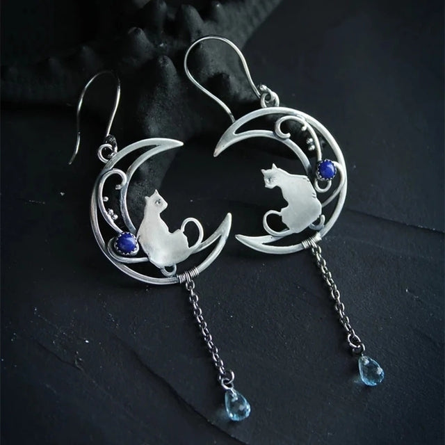 Boucles d'oreilles Chat Vintage en Argent
