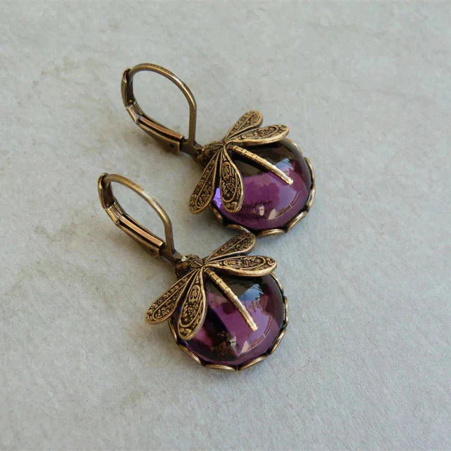 Boucles d’oreilles libellule sphériques en or ancien