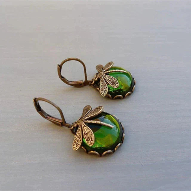 Boucles d’oreilles libellule sphériques en or ancien