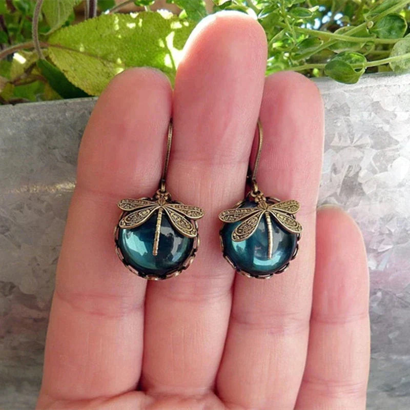 Boucles d’oreilles libellule sphériques en or ancien