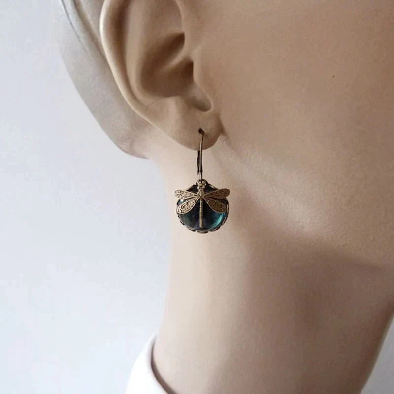 Boucles d’oreilles libellule sphériques en or ancien