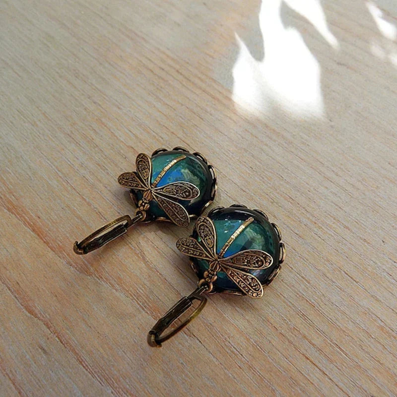 Boucles d’oreilles libellule sphériques en or ancien