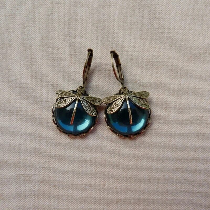 Boucles d’oreilles libellule sphériques en or ancien