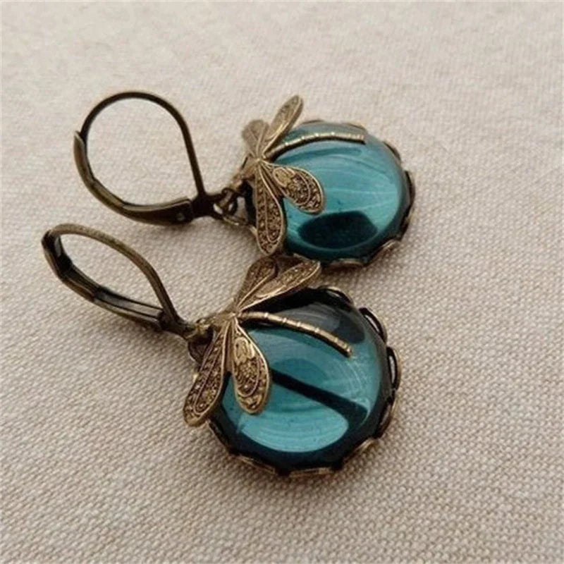 Boucles d’oreilles libellule sphériques en or ancien