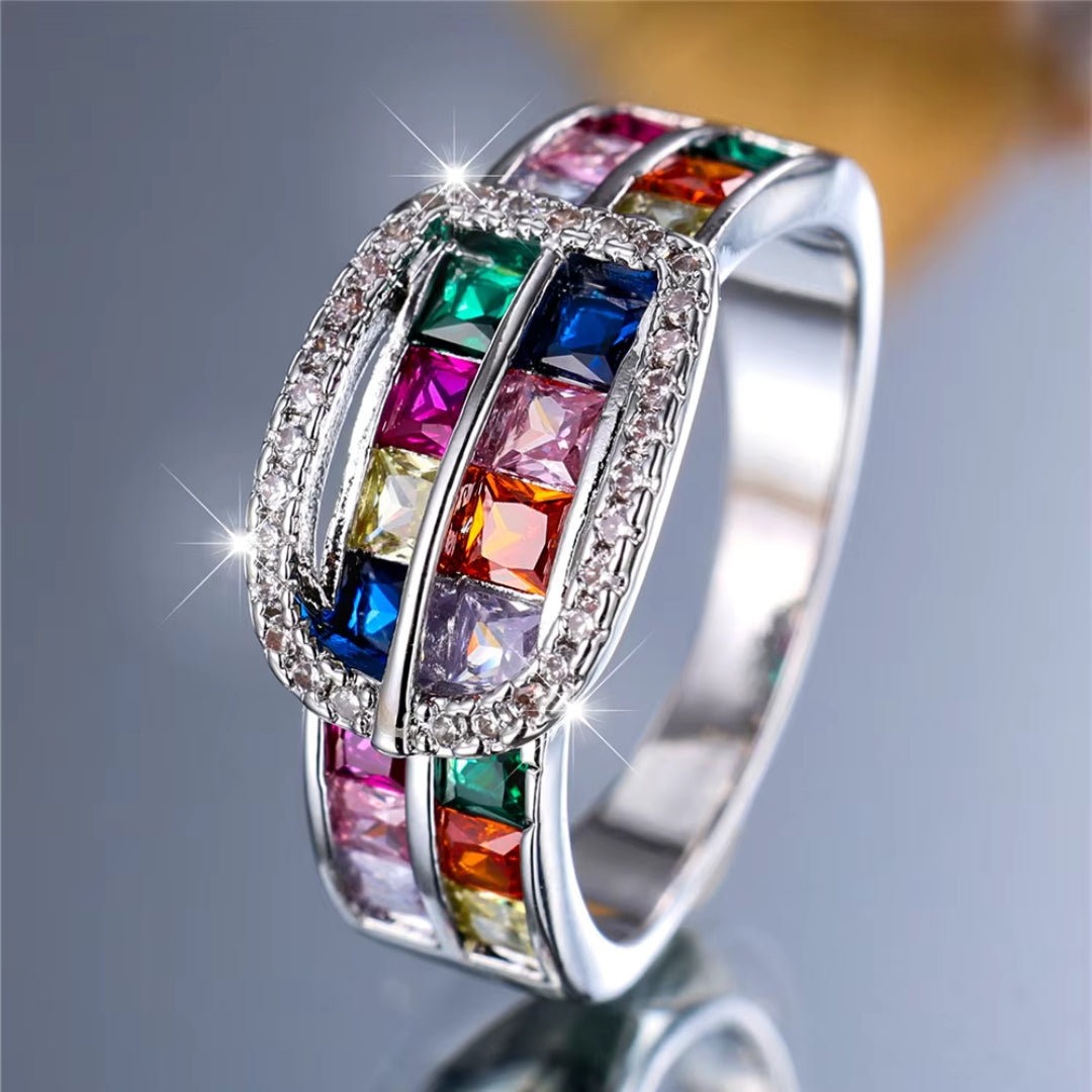 Bague vintage en zircon multicolore