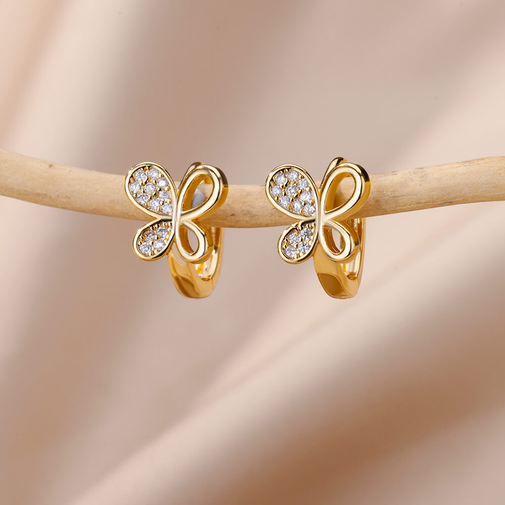 Boucles d'oreilles Minimaliste Papillon Scintillant en Or