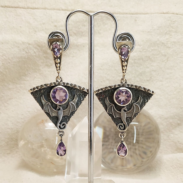 Boucles d'oreilles Vintage en Argent et Zircon Mauve