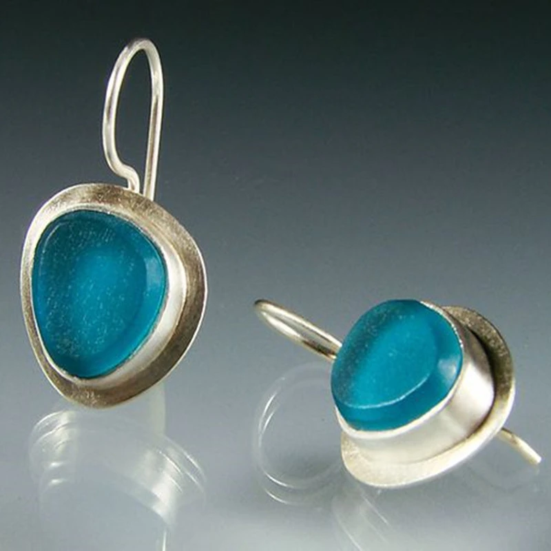 Boucles d'oreilles Boho avec Cristaux Bleus