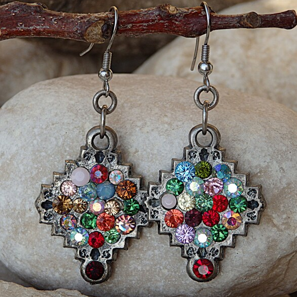 Boucles d'oreilles Vintage en Argent avec Zirconiums Multicolores