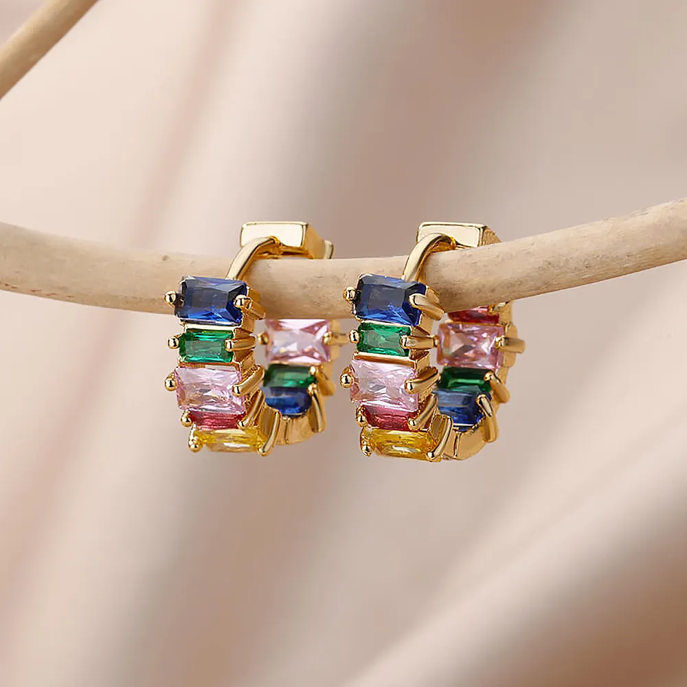 Boucles d'oreilles Or Elégant Multicolore