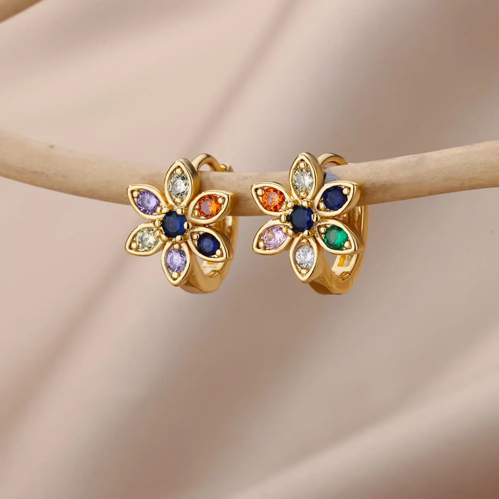 Boucles d'oreilles Or Elégant Multicolore