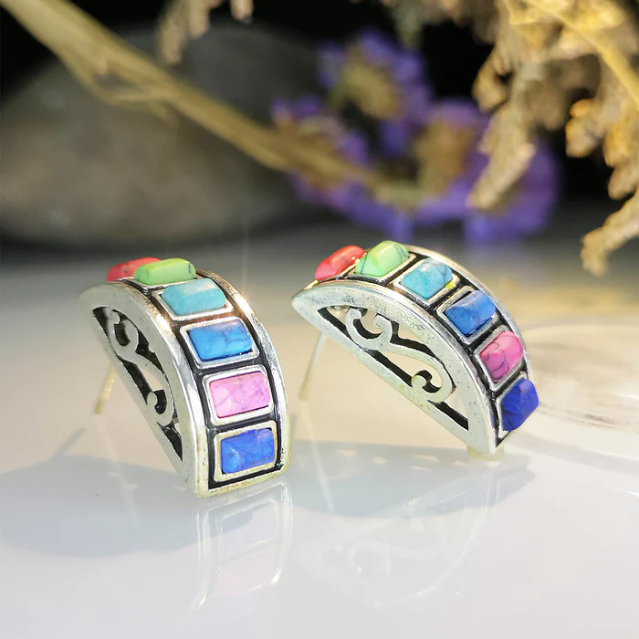 Boucles d'oreilles vintage en argent multicolore