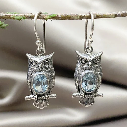 Boucles d'oreilles hibou vintage avec cristal
