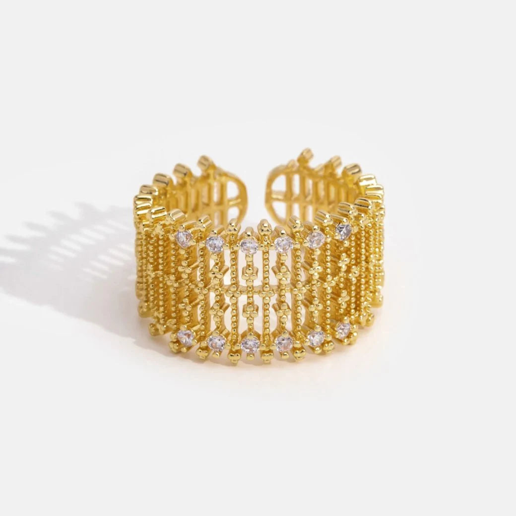 Bague Réglable en Maille de Cristal en Or