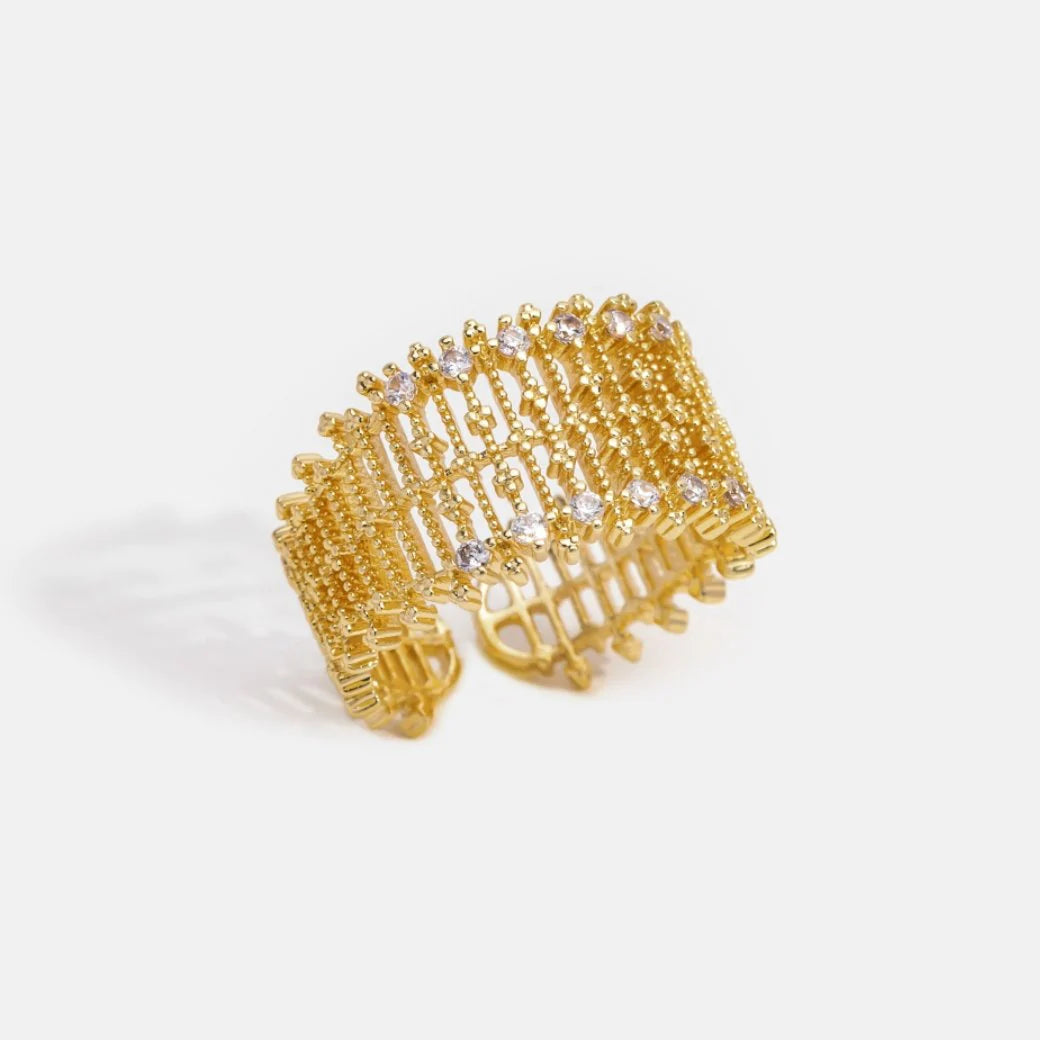 Bague Réglable en Maille de Cristal en Or