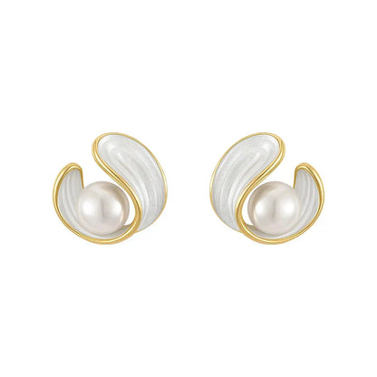 Boucles d'Oreilles de Luxe avec Opale Blanche et Perles en Or
