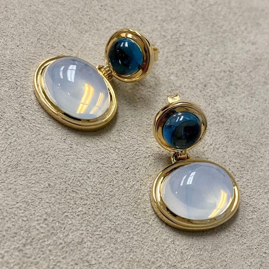 Boucles d'oreilles ovales vintage en cristal blanc et bleu