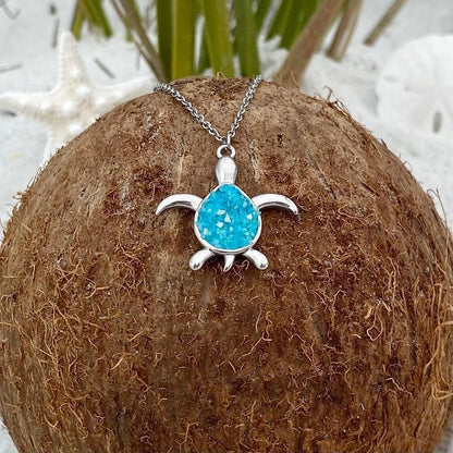 Collier Tortue de Mer en Opale Bleue et Argent