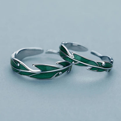 Bague Réglable en Argent avec Feuilles Vertes Irrégulières