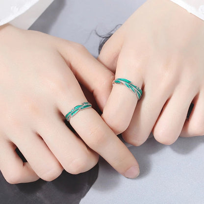 Bague Réglable en Argent avec Feuilles Vertes Irrégulières