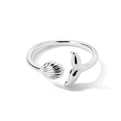 Bague Réglable Queue de Sirène avec Coquille en Or