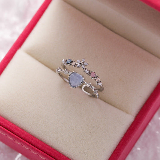 Bague Réglable en Argent avec Pierre Bleue et Zirconium