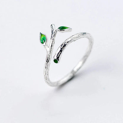 Bague Ajustable en Argent et Feuilles