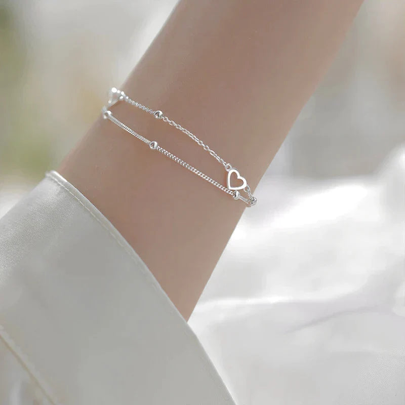Bracelet Ajustable de Cœur en Argent