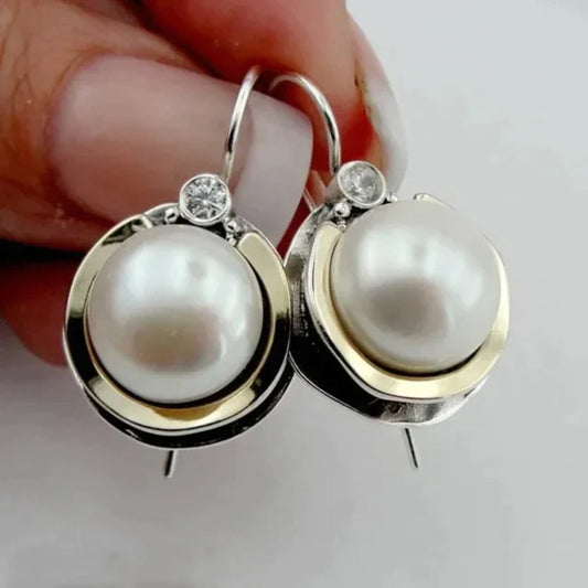 Boucles d'oreilles vintage en perles et zirconium