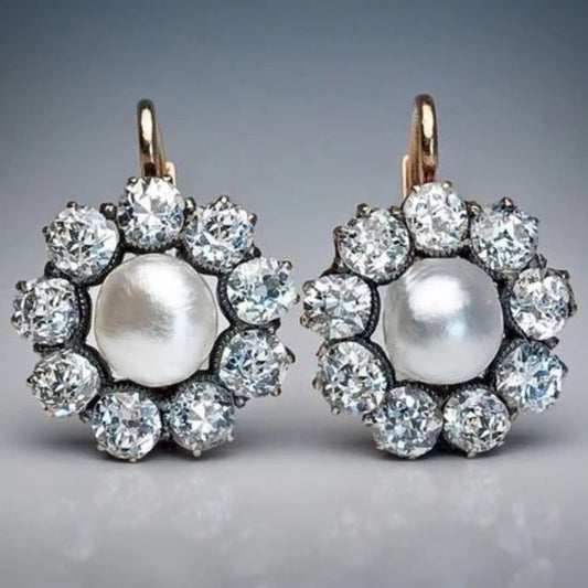 Boucles d'oreilles vintage en perles rondes et zirconium