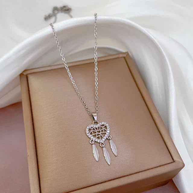 Pendentif Coeur et Feuilles avec Zirconias en Or et en Argent