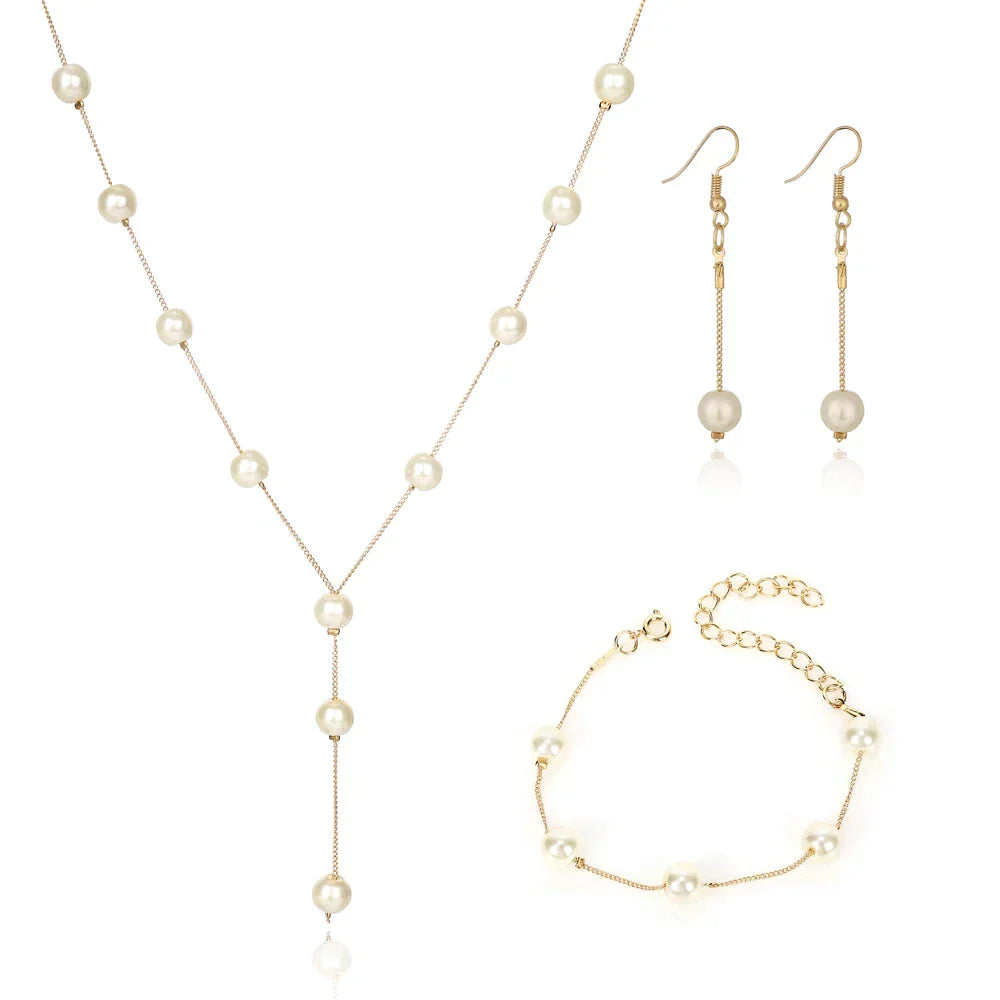 Ensemble de Trois Pièces de Perles Élégantes en Or
