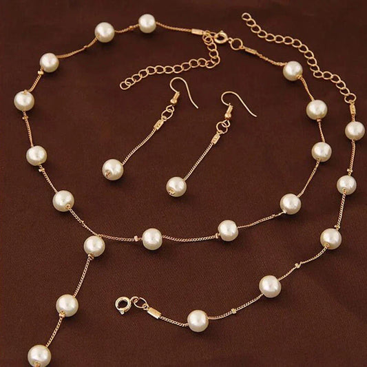 Ensemble de Trois Pièces de Perles Élégantes en Or