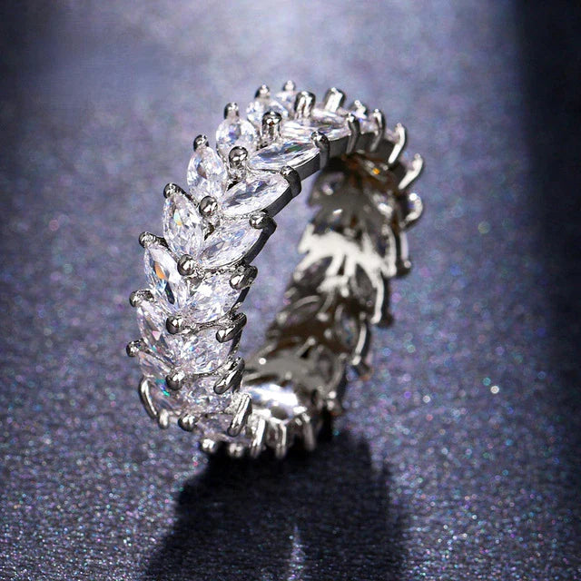 Bague de Luxe en Zircon Cubique Feuille en Or et Argent
