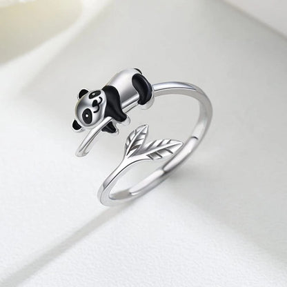 Bague Réglable Panda Mignon en Argent Sterling 925