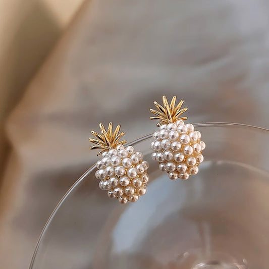 Boucles d'Oreilles Ananas tropical et Perles Incrustées