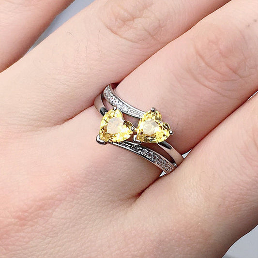 Bague Coeur en Zircone Jaune en Argent