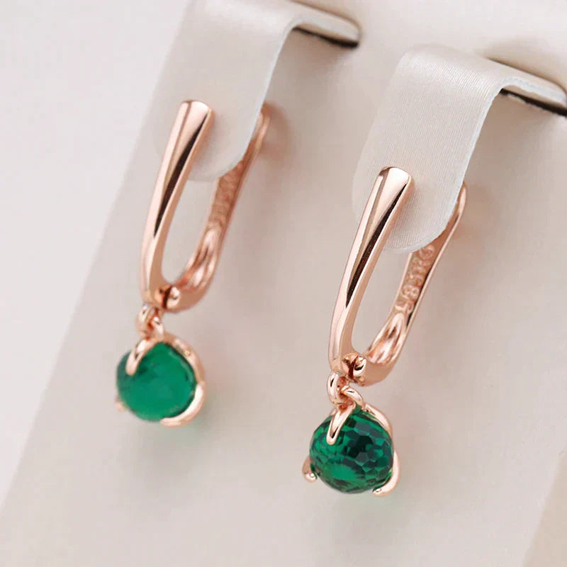 Boucles d'oreilles Élégant en Cristaux Verts en Or