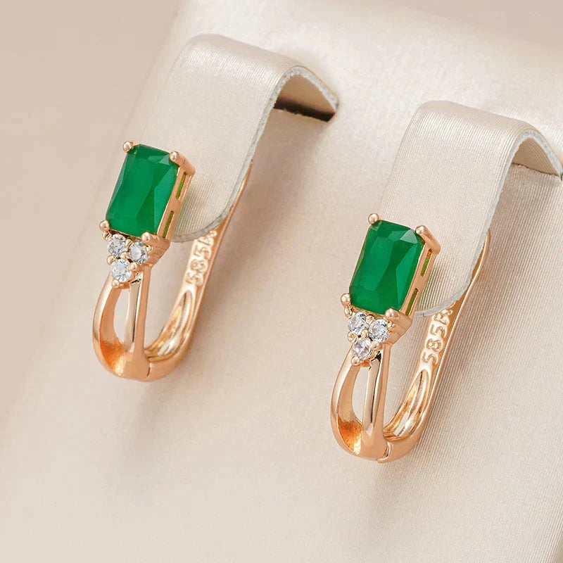 Boucles d'oreilles Elégantes en Cristal Vert avec Zirconia en Or