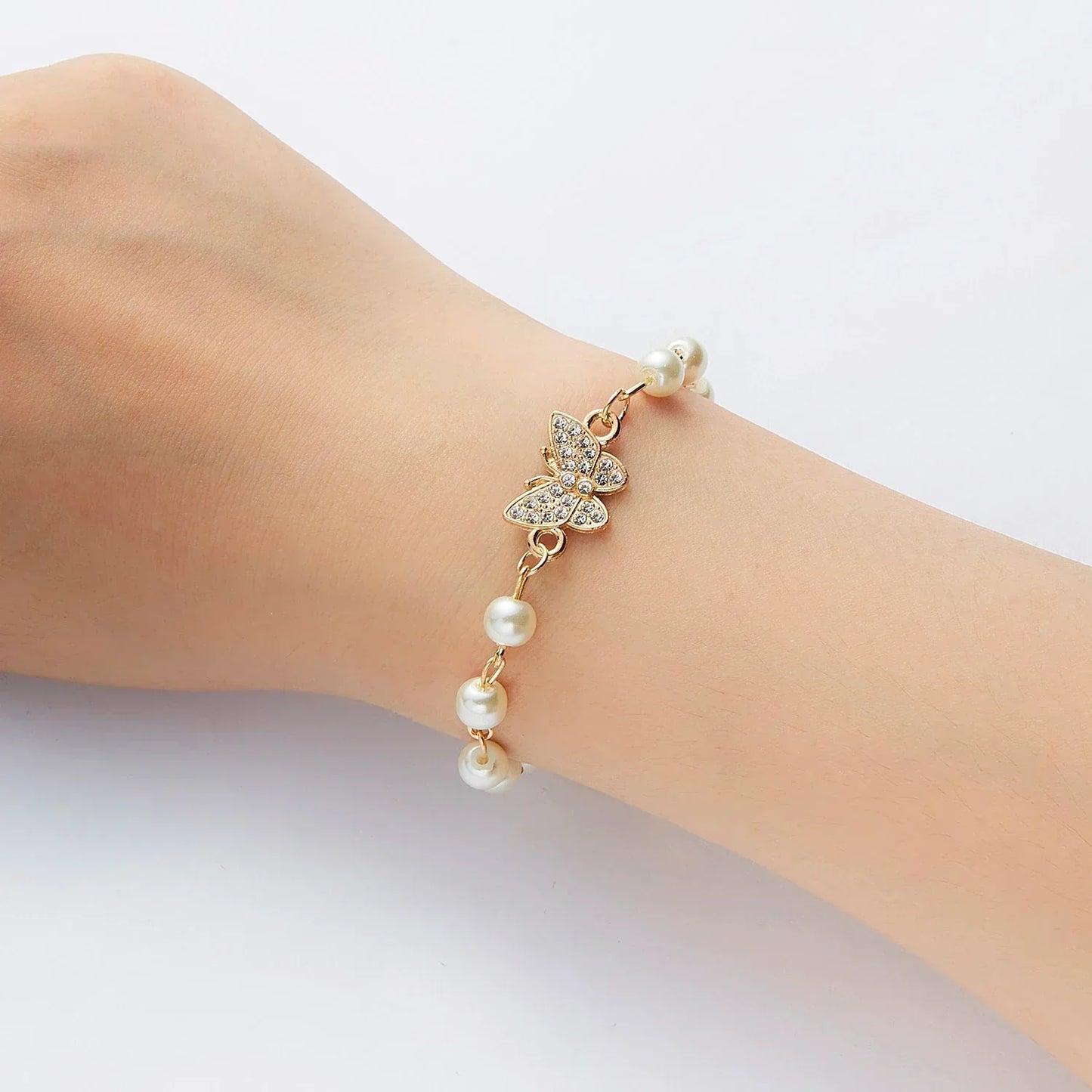 Bracelet Papillon Brillant avec Perle