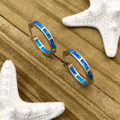 Boucles d'Oreilles Créoles en Opale et Argent